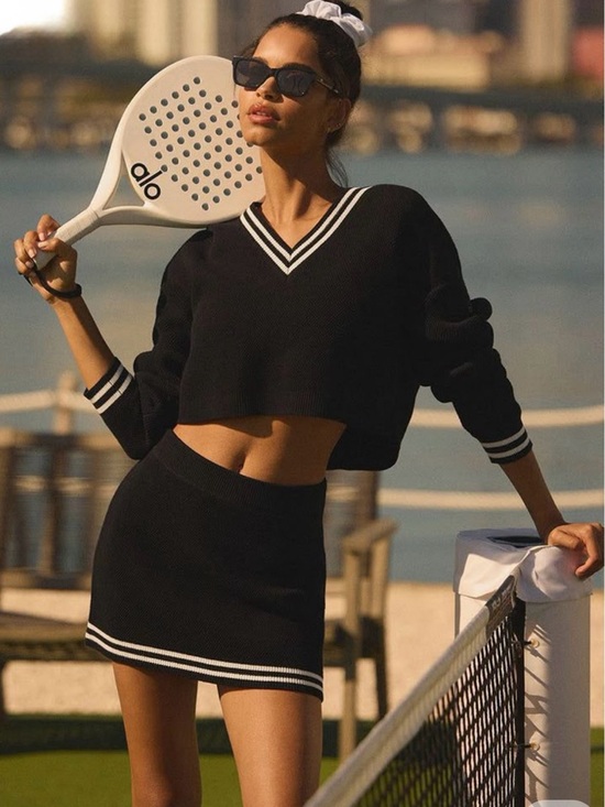 ALO Yoga Dresses & Skirts - ALO Yoga Tennis club knit black and white set (top, skirt, pullover sweater )